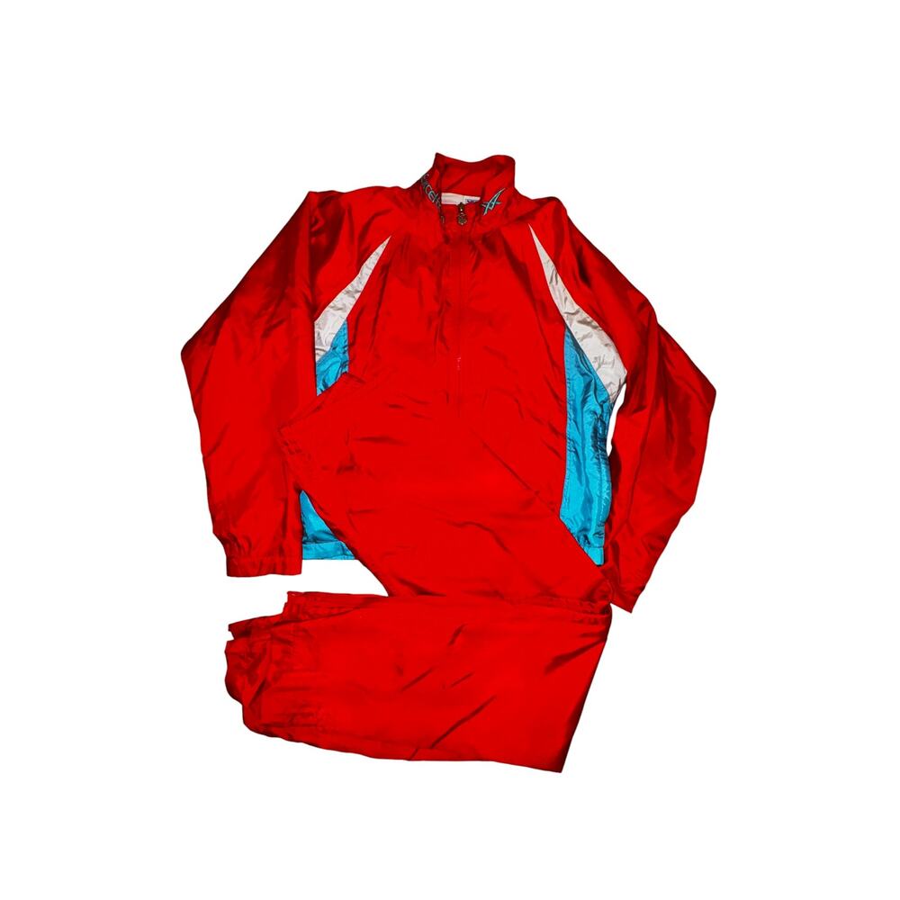 Vintage ASICS Exceltech Nylon Wind Suit Jacket Pants Set Red 1980s M